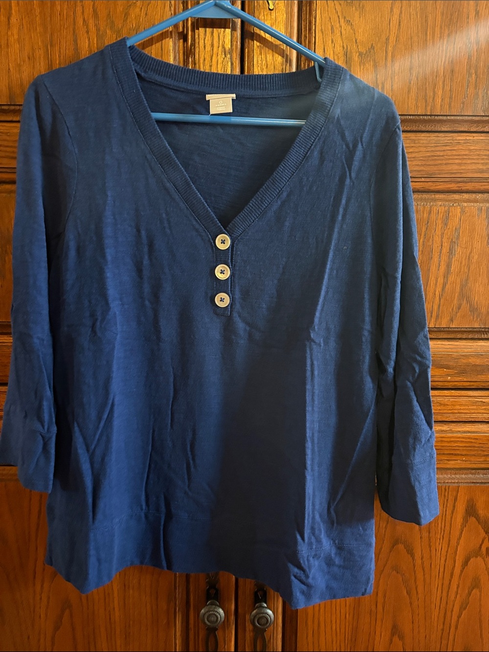 Chico's Navy V-Neck Three-Button Tunic Top